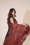 Ajrak Silk Saree with Hand Embroidery