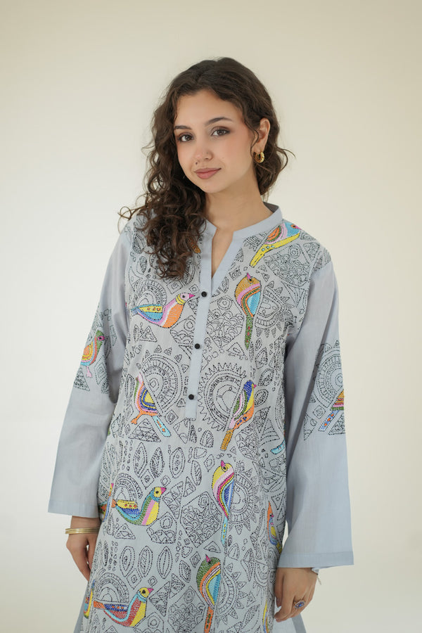 Cerulean Garden Kantha Kurta