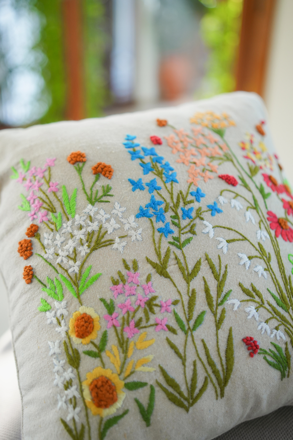 FloraStitch Cushion Cover