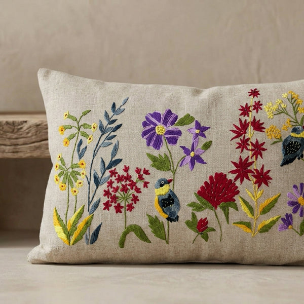 Garden Songbird Embroidered Cushion Cover