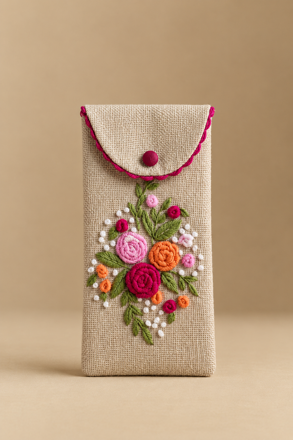 Hand-Embroidered Floral Glasses Soft Case