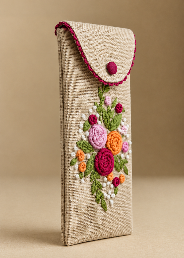 Hand-Embroidered Floral Glasses Soft Case