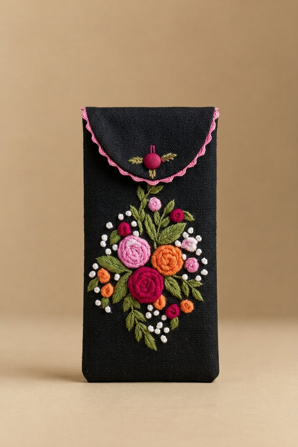 Hand-Embroidered Floral Glasses Soft Case
