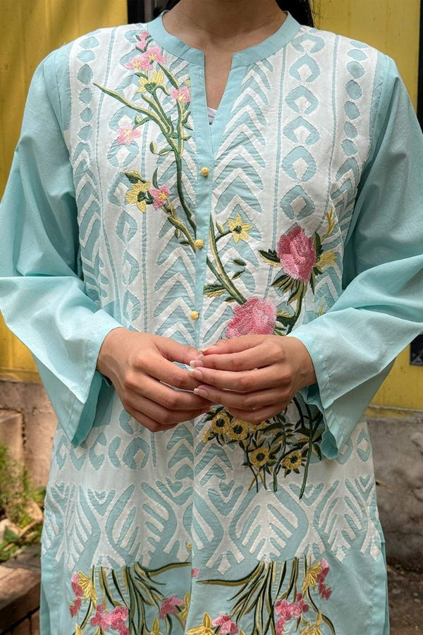 Ice Blue Applique Kurta
