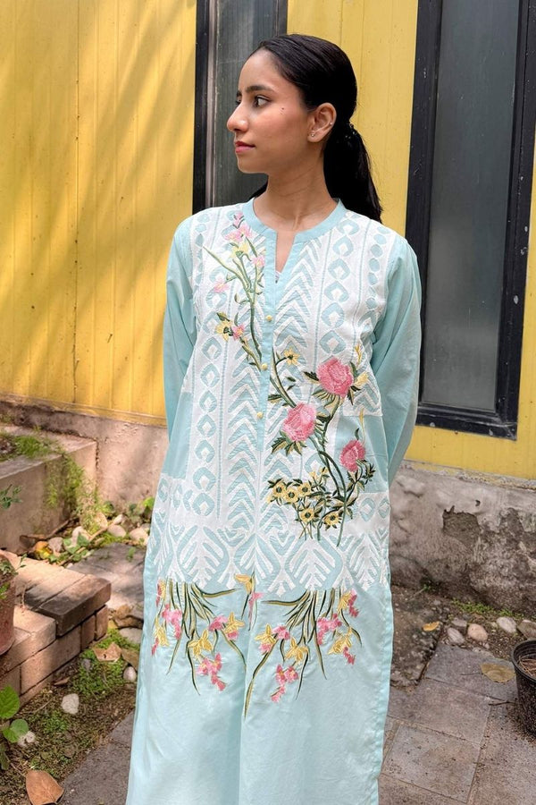 Ice Blue Applique Kurta