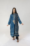 Indigo Ajrak Ari Embroidered Kurta