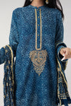 Indigo Ajrak Ari Embroidered Kurta
