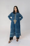 Indigo Ajrak Ari Embroidered Kurta