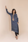 Indigo Ajrak Silk Kurta with Ada Work