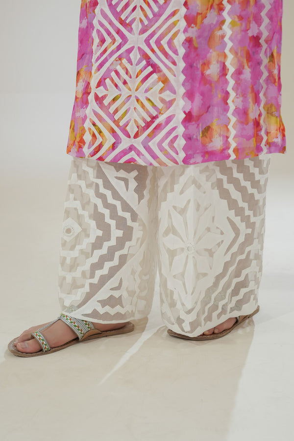 Ivory Chevron Hand-Appliqué Pants