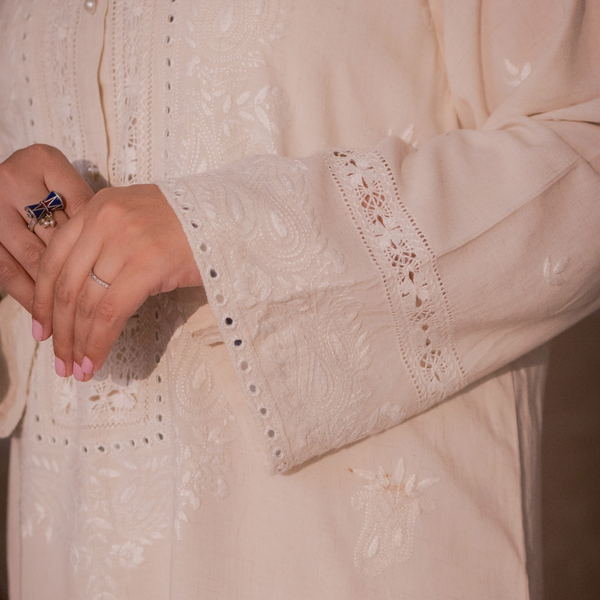 Ivory Drawn-Thread Chikankari Kurta