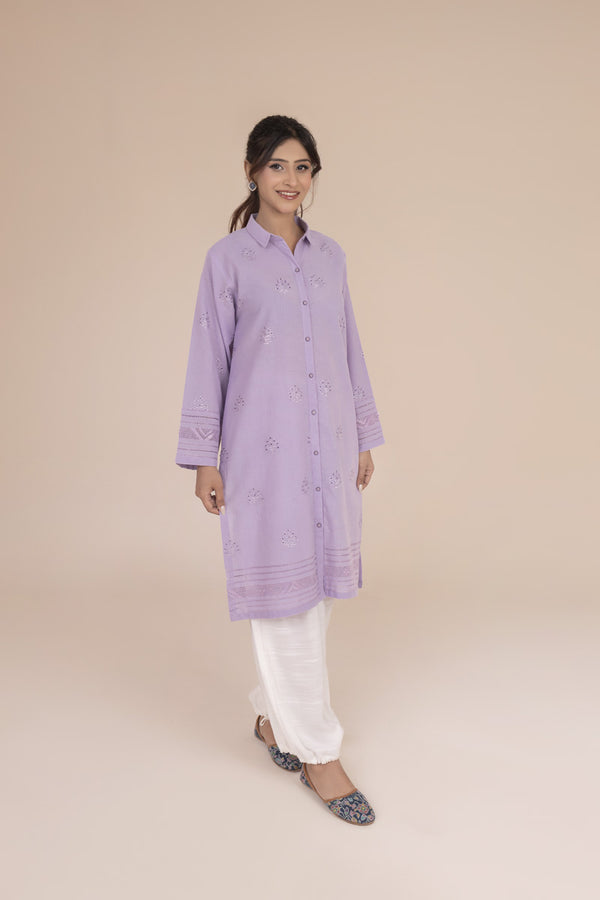 Lavender Tarkashi Hand Embroidered Kurta
