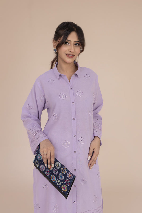 Lavender Tarkashi Hand Embroidered Kurta