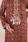 Maroon Ajrak Silk Kurta with Ada Work