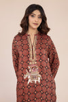 Maroon Ajrak Silk Kurta with Ada Work