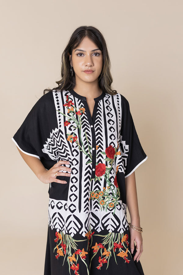 Monochrome Bloom Kaftan