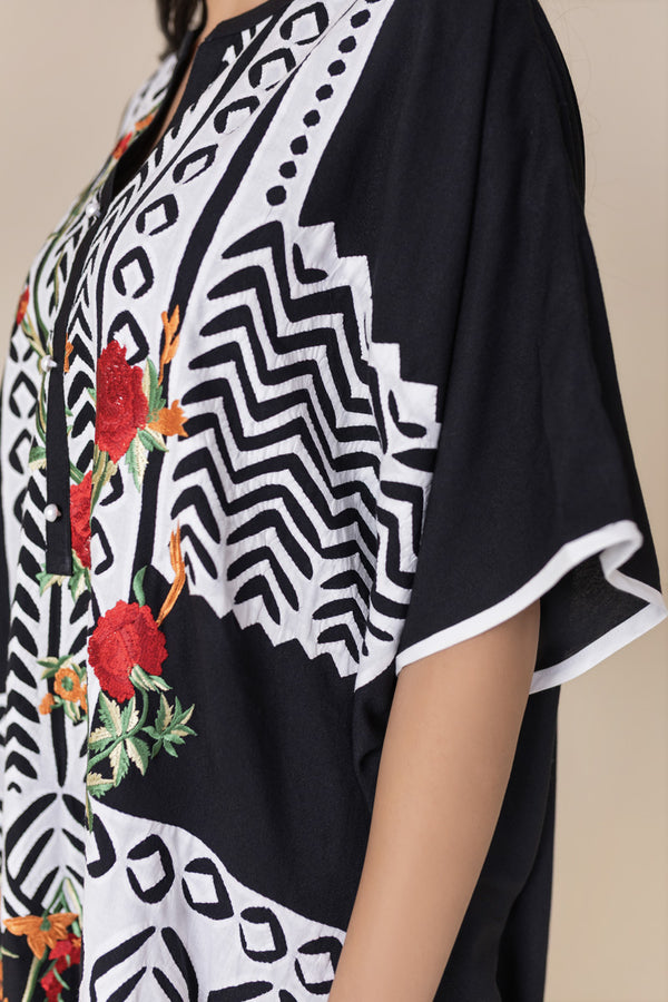 Monochrome Bloom Kaftan