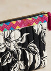 Monochrome Flora Quilted Travel Pouch
