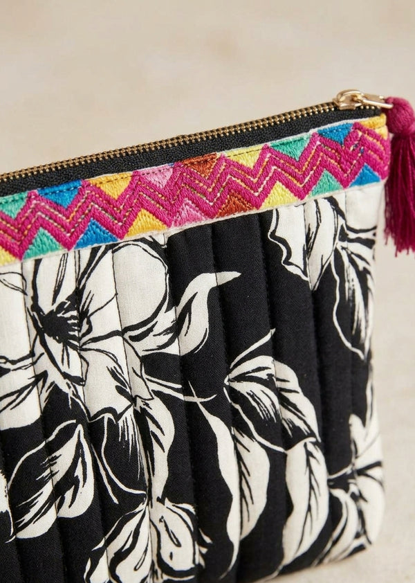 Monochrome Flora Quilted Travel Pouch