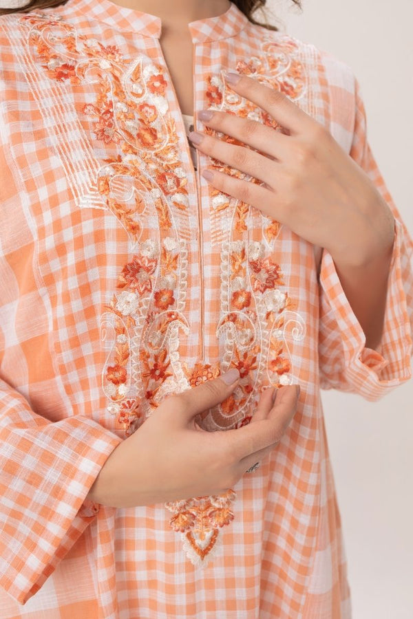 Check & Thread Orange Kurta