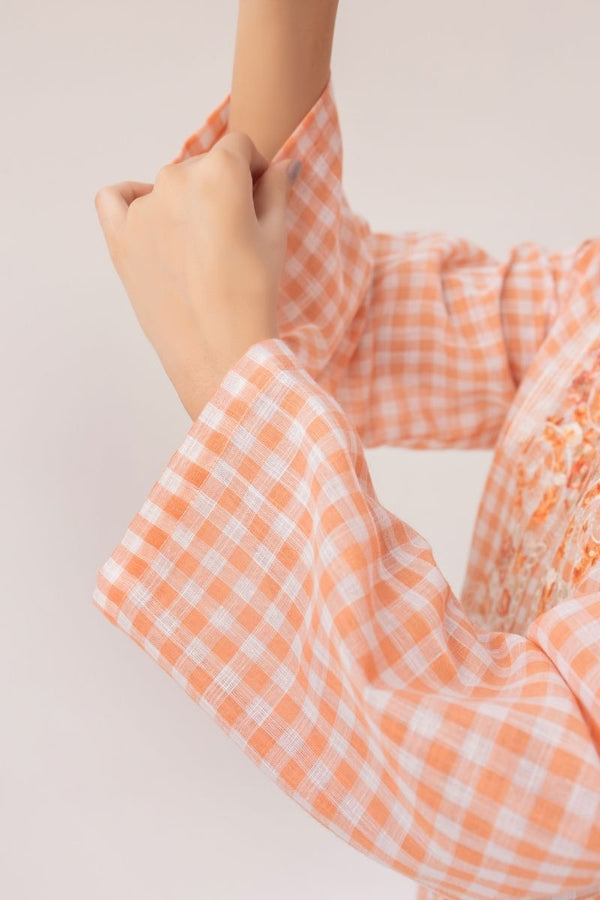 Check & Thread Orange Kurta