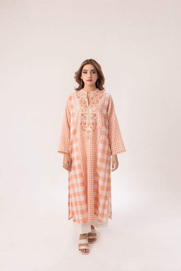 Check & Thread Orange Kurta