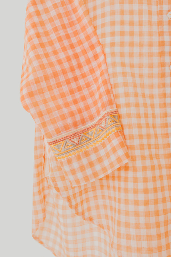 Peach Check Kurti