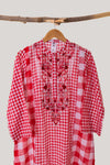 Red Check Embroidered Kurta