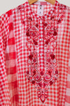 Red Check Embroidered Kurta