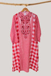 Red Check Embroidered Kurta
