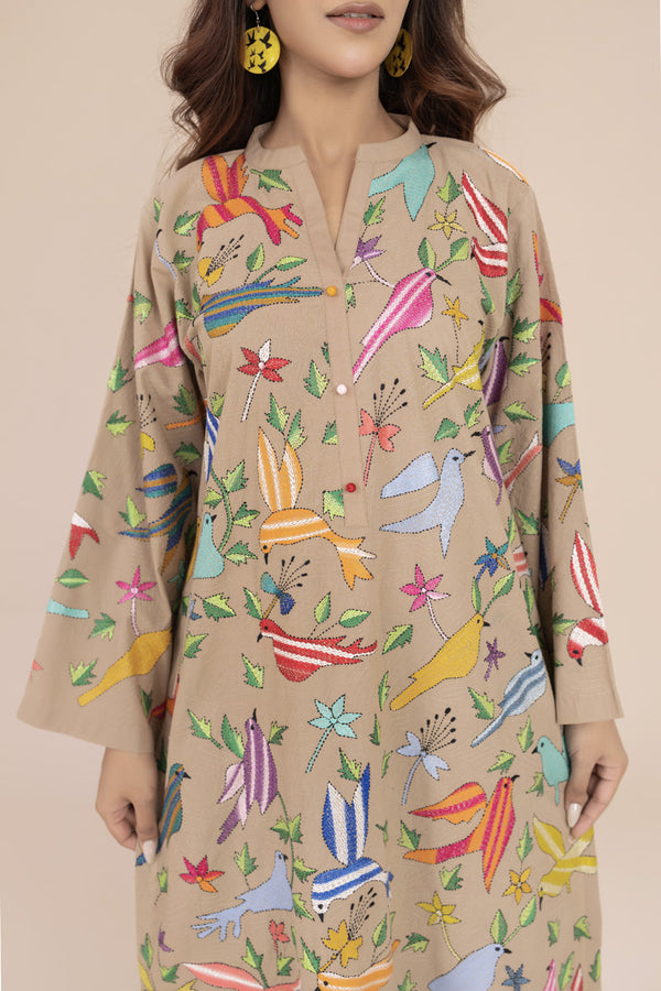 Sand Kantha Embroidered Kurta
