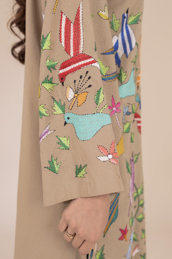 Sand Kantha Embroidered Kurta