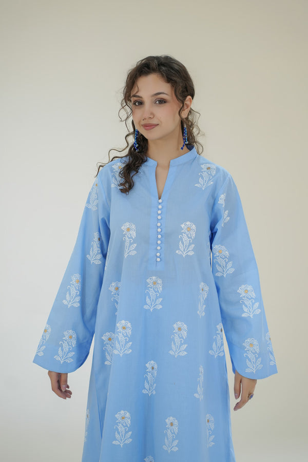 Summer Skies Blockprint Kurta