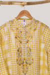Yellow Check Embroidered Kurta