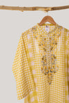 Yellow Check Embroidered Kurta