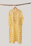 Yellow Check Embroidered Kurta