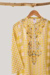Yellow Check Embroidered Kurta