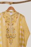 Yellow Check Embroidered Kurta