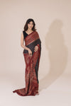 Ajrak Silk Saree with Hand Embroidery