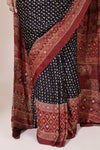 Ajrak Silk Saree with Hand Embroidery