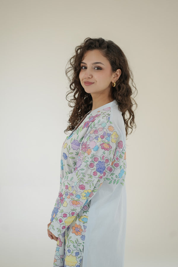 Azure Bloom Kantha Kurta