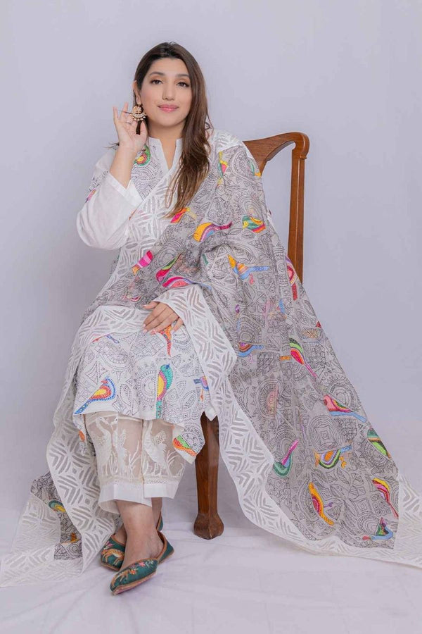 Birds Embroidered Dupatta