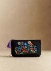 Black Floral Embroidered Zipper Pouch