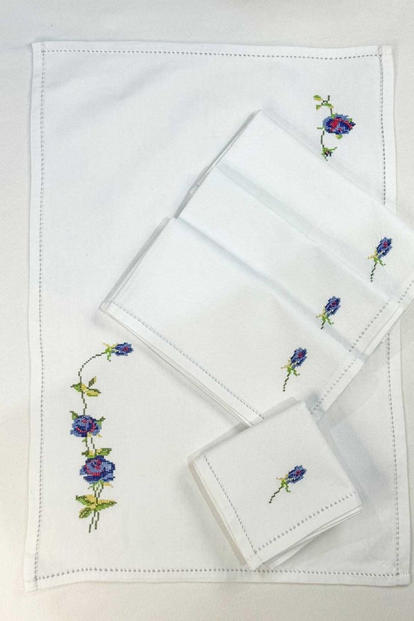 Blue Embroidered Mats Set