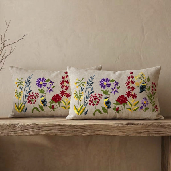 Garden Songbird Embroidered Cushion Cover