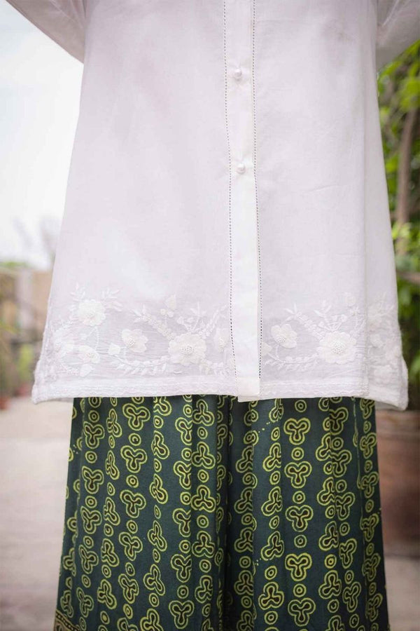 Hand-Embroidered white Kurta