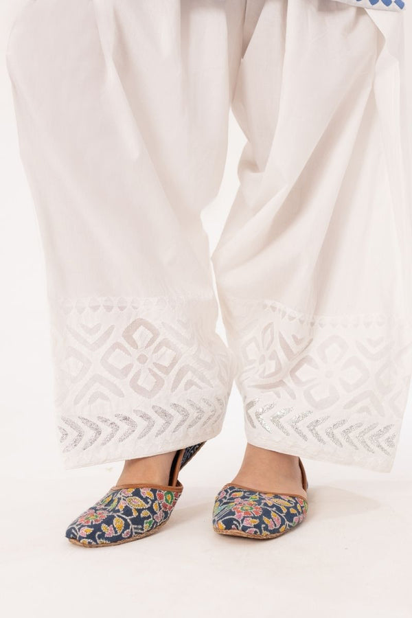 Handcrafted White Applique Shalwar