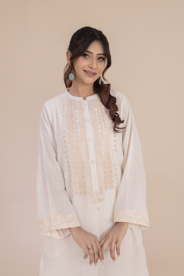 Ivory Kurta with Jisti Embroidery