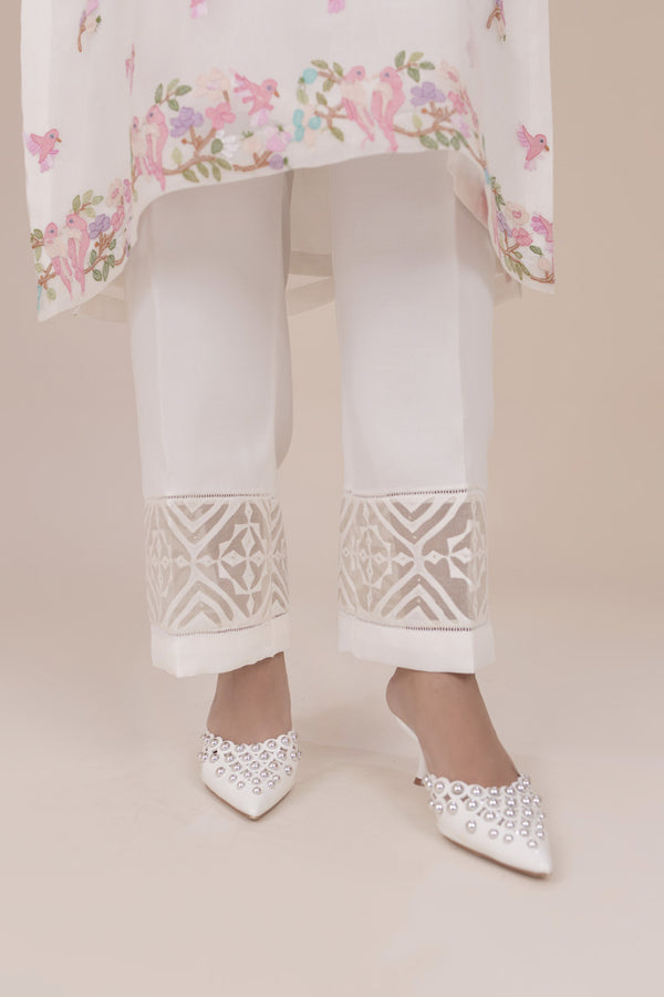 Ivory Silk Pants with Ralli Craft