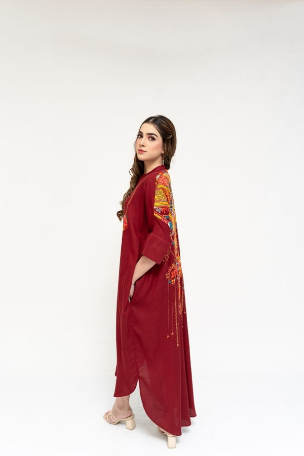 MAROON HANDLOOM KAFTAN